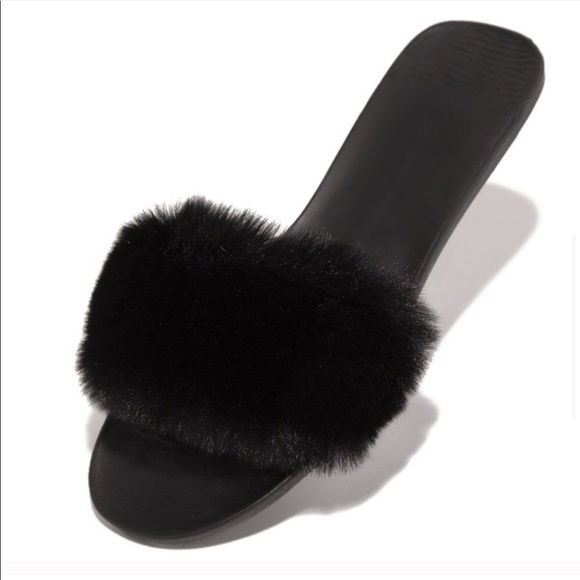 NEW faux fur slide sandals slipper “Dark cloud” - Picture 3 of 5